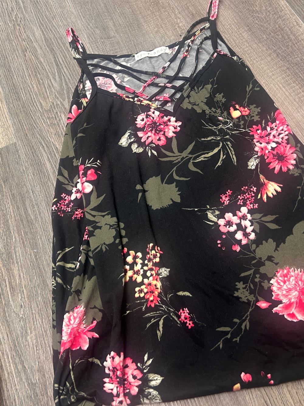 eye candy Black Floral Strappy Cami